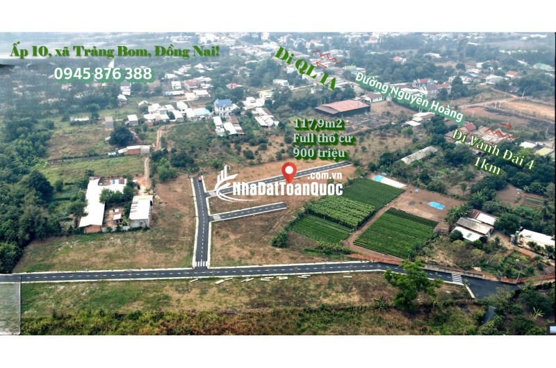 Bán 117,9m2 đất ở xã Trảng Bom, Đồng Nai, giá 900 tr